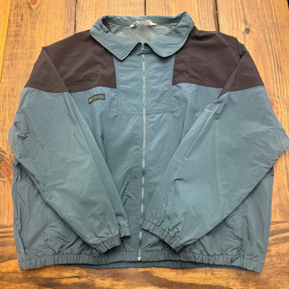 Columbia Men's Color Block Windbreaker Jacket Blue Black Size XXL vintage
